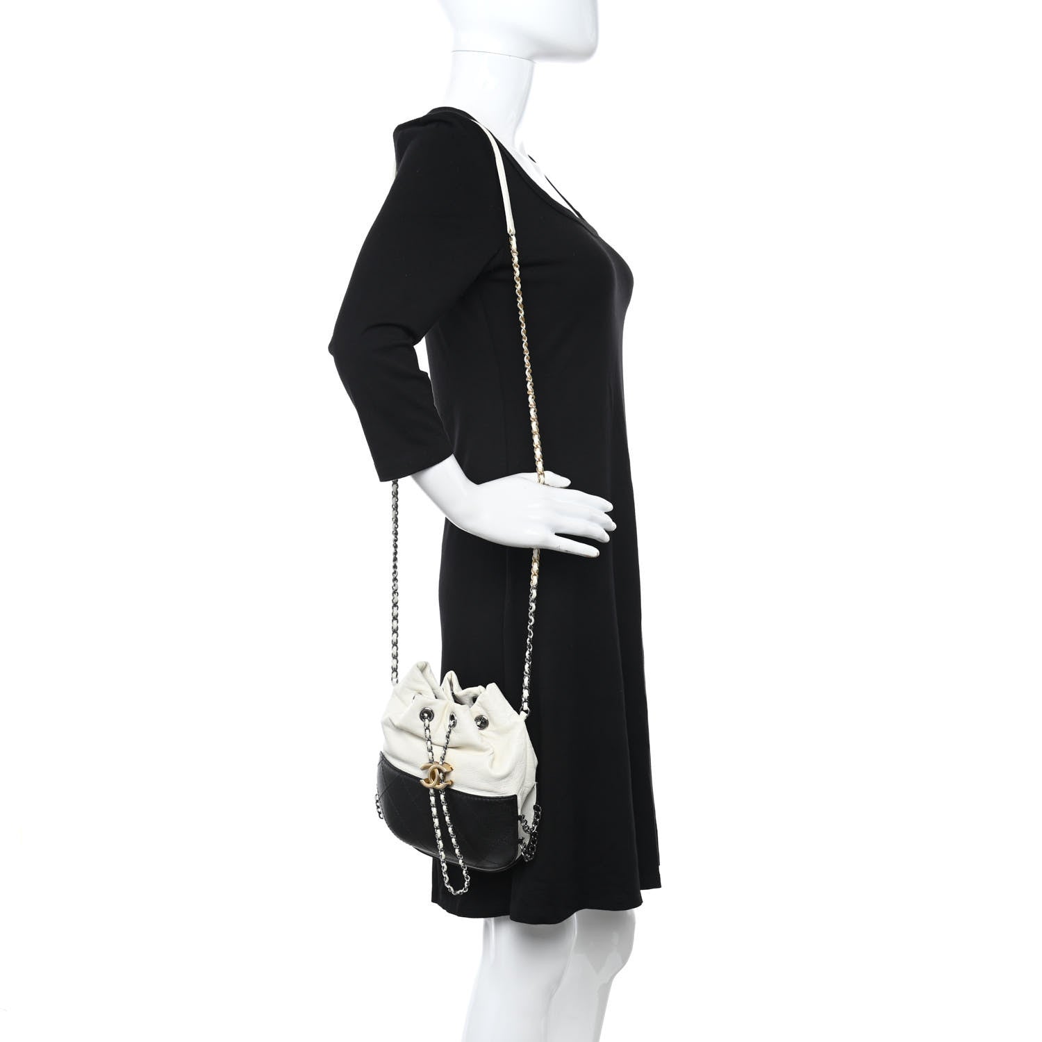 Chanel Aged Calfskin Quilted Small Gabrielle Bucket White Black 2 of 12