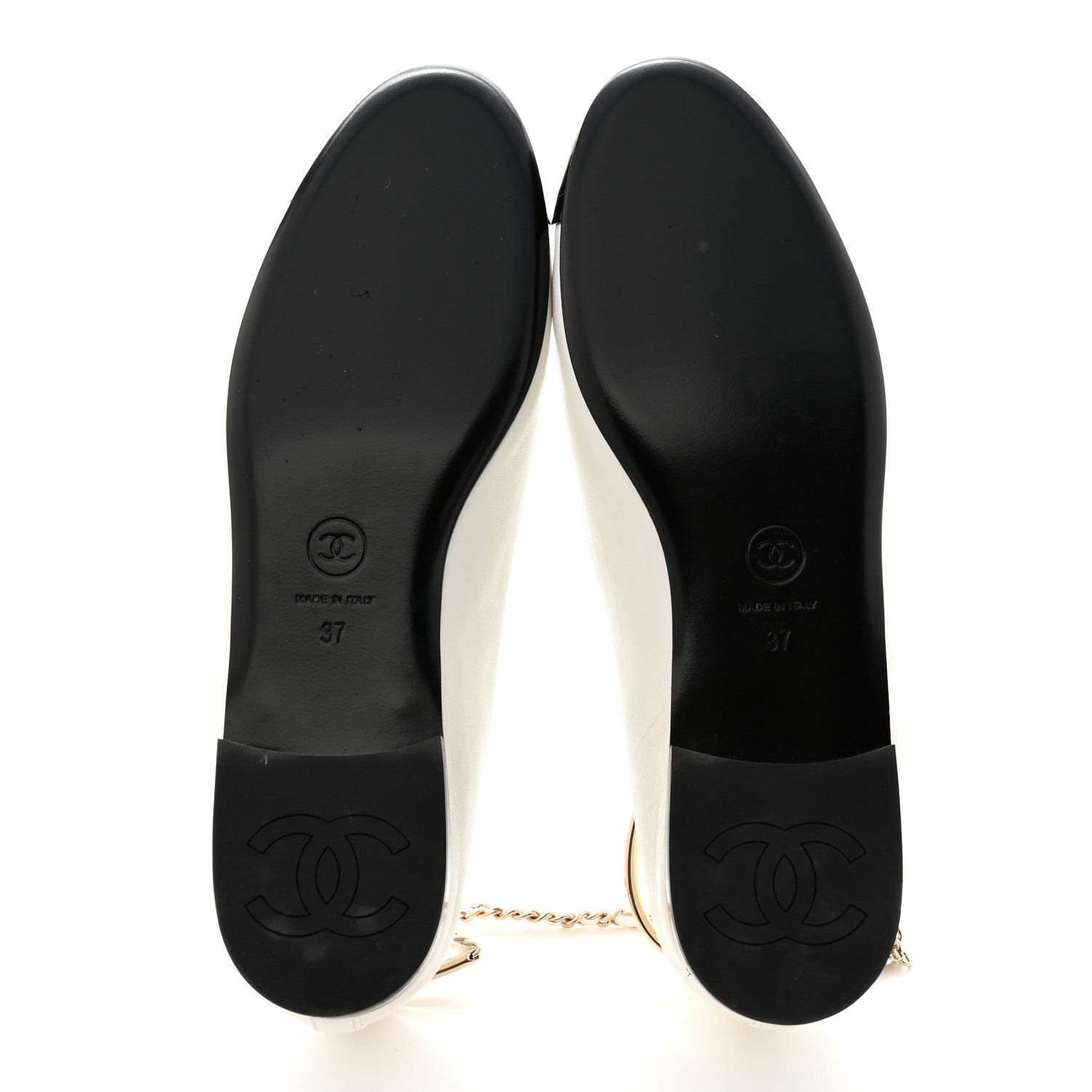 Chanel Lambskin Patent Calfskin Cap Toe Ankle Chain Ballerina Flats 37 White Black 5 of 9