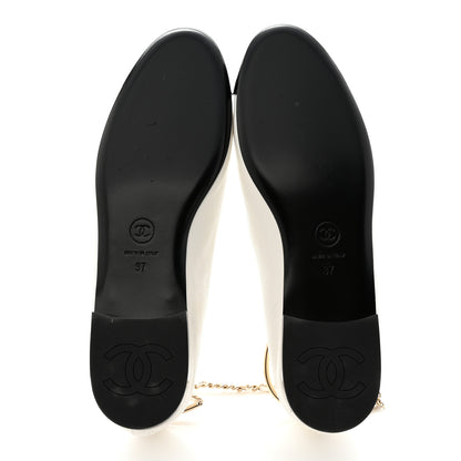 Chanel Lambskin Patent Calfskin Cap Toe Ankle Chain Ballerina Flats 37 White Black 5 of 9