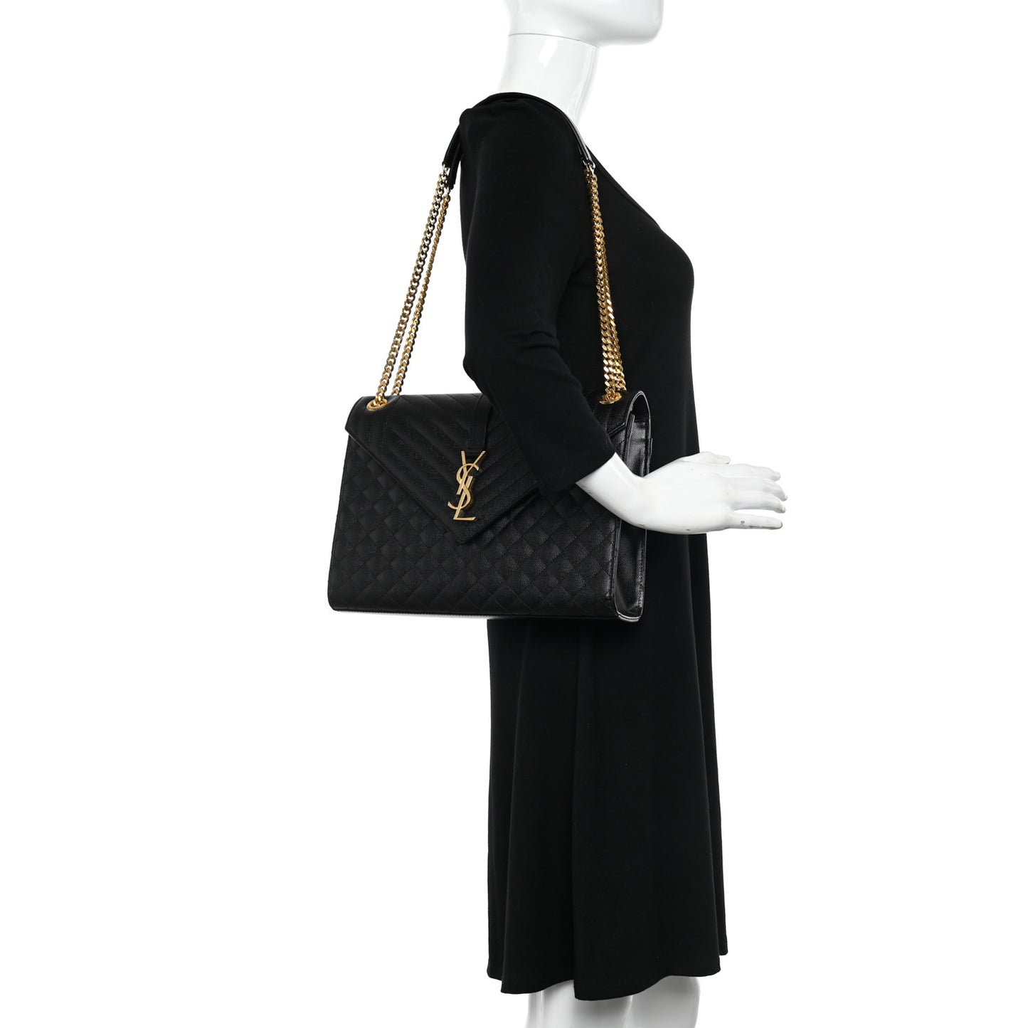 Grain De Poudre Textured Mixed Matelasse Large Triquilt Monogram Satchel Black