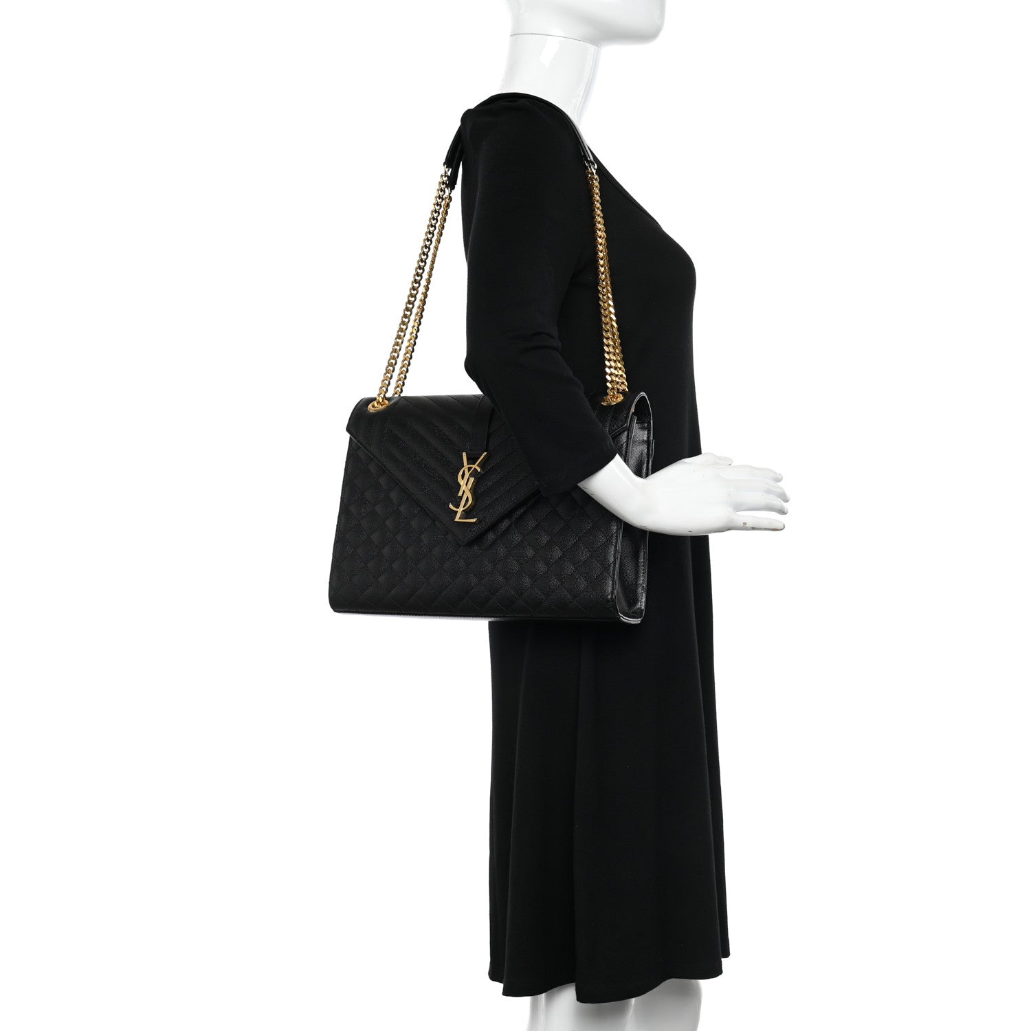 Saint Laurent Grain De Poudre Textured Mixed Matelasse Large Triquilt Monogram Satchel Black 2 of 11