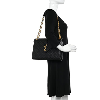 Saint Laurent Grain De Poudre Textured Mixed Matelasse Large Triquilt Monogram Satchel Black 2 of 11