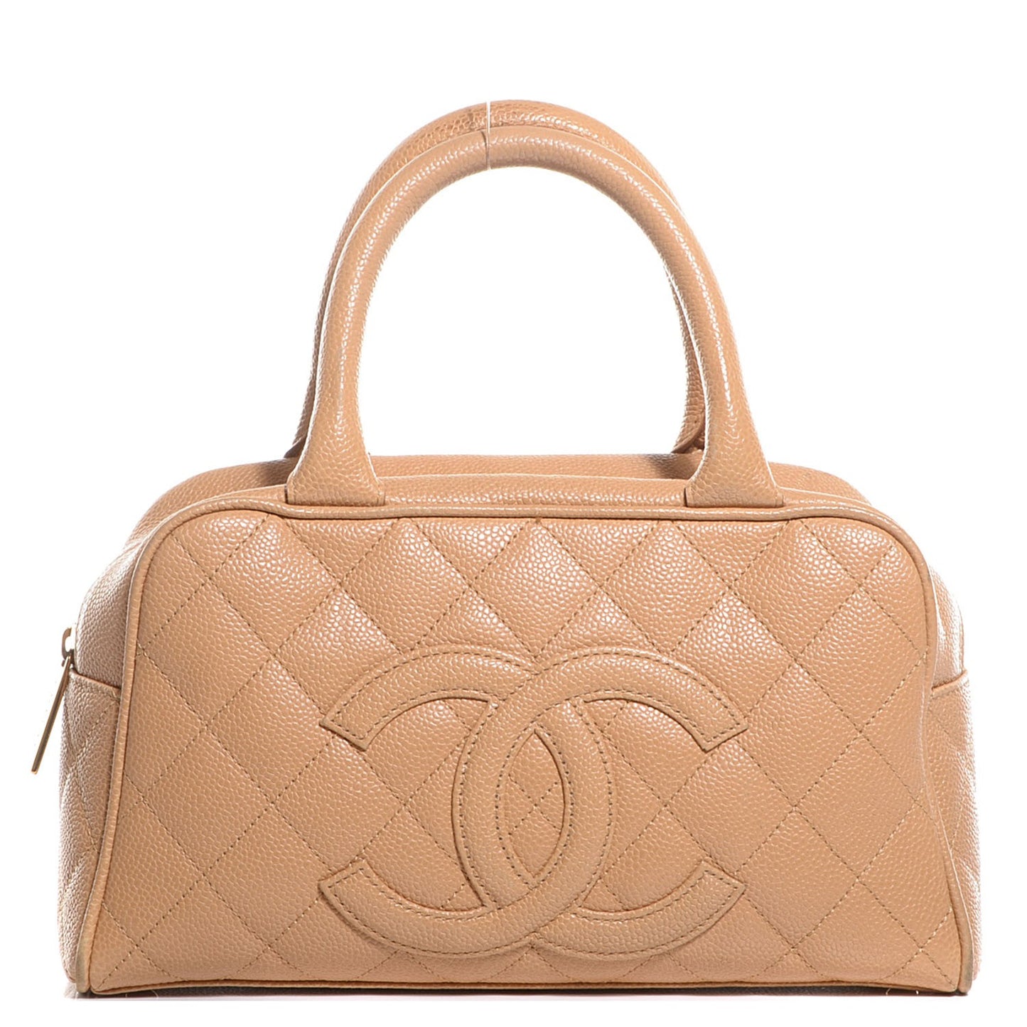 Caviar Quilted Small Bowler Beige