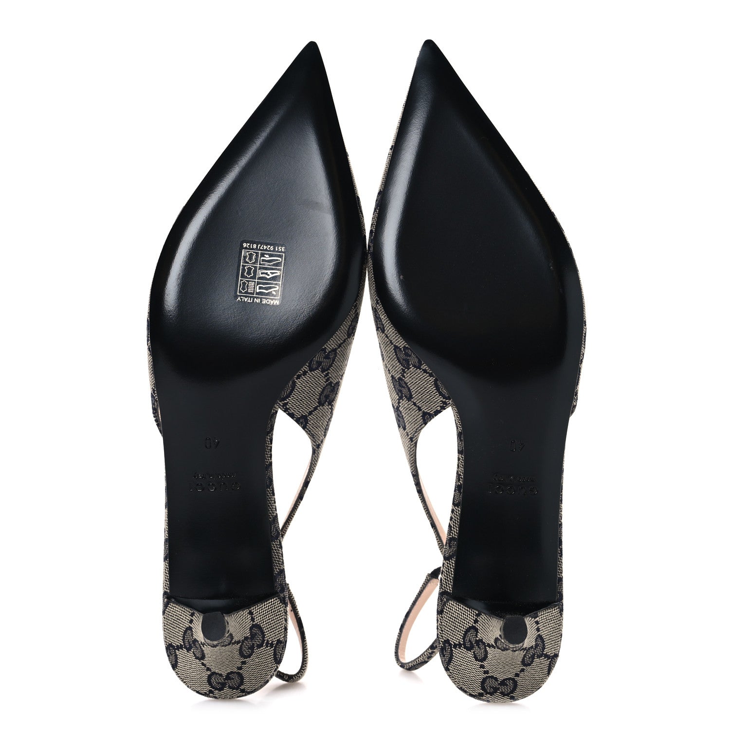 Gucci Monogram Horsebit 35mm Slingback Pumps 40 Beige Blue 6 of 10