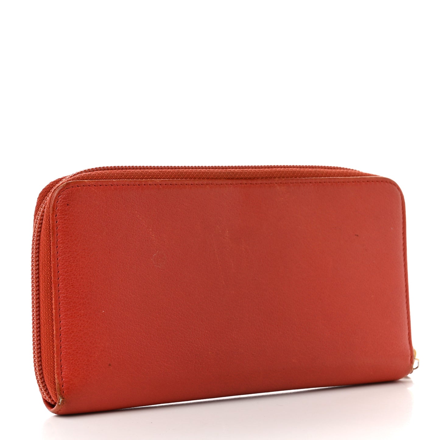 Calfskin Camelia Foil Zip Around Wallet Red