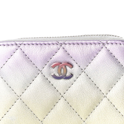Chanel Gradient Metallic Calfskin Quilted Zip Around Coin Purse Wallet Silver Blue Yellow Purple 8 of 11