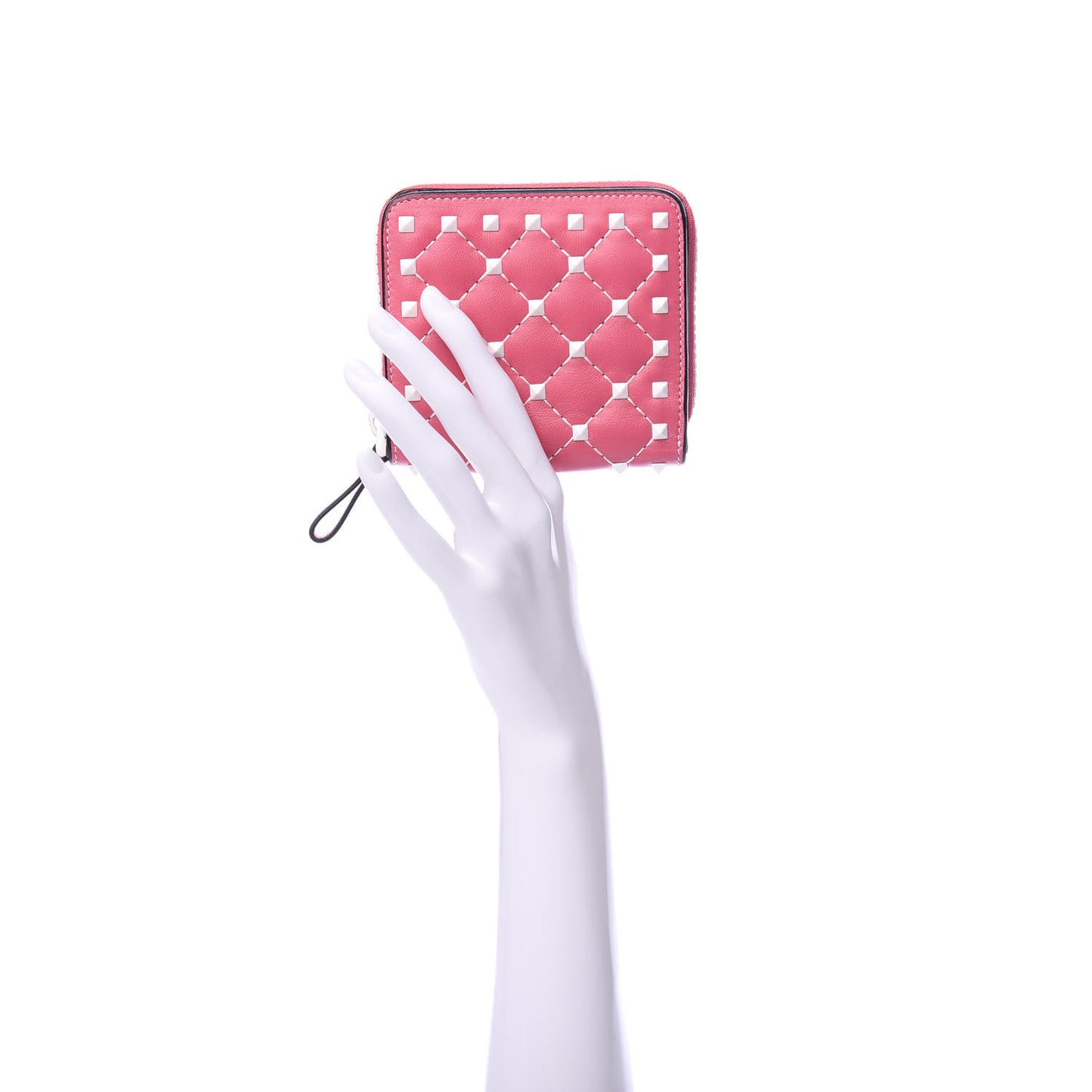 Lambskin Free Rockstud Spike Compact Zip Around Wallet Shadow Pink