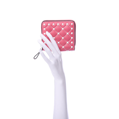 Valentino Garavani Lambskin Free Rockstud Spike Compact Zip Around Wallet Shadow Pink 2 of 7