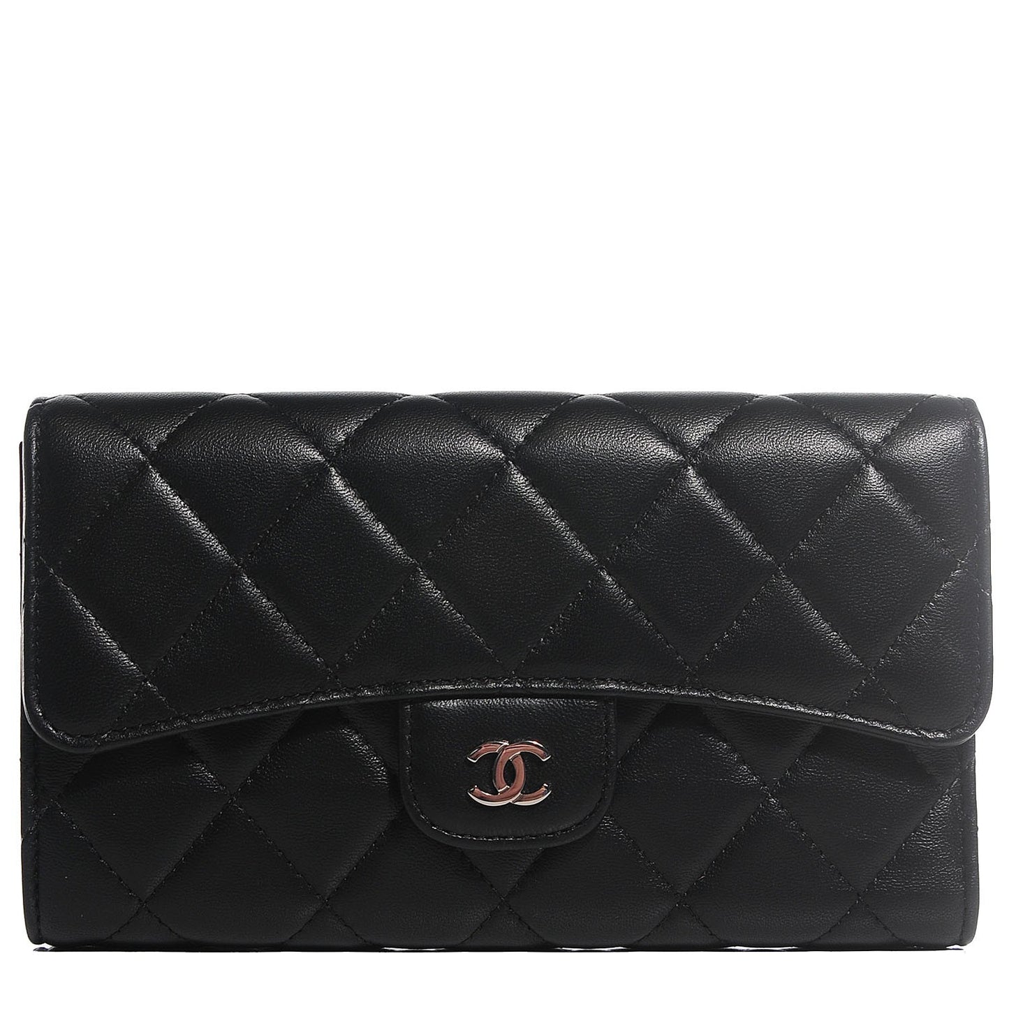 Lambskin Quilted Large Flap Wallet Black