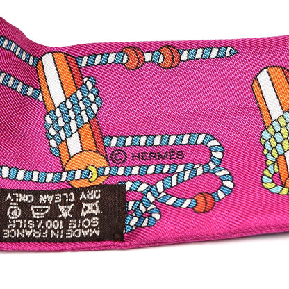 Hermes Silk Cordages Twilly Scarf Fuchsia Vert Orange 4 of 4