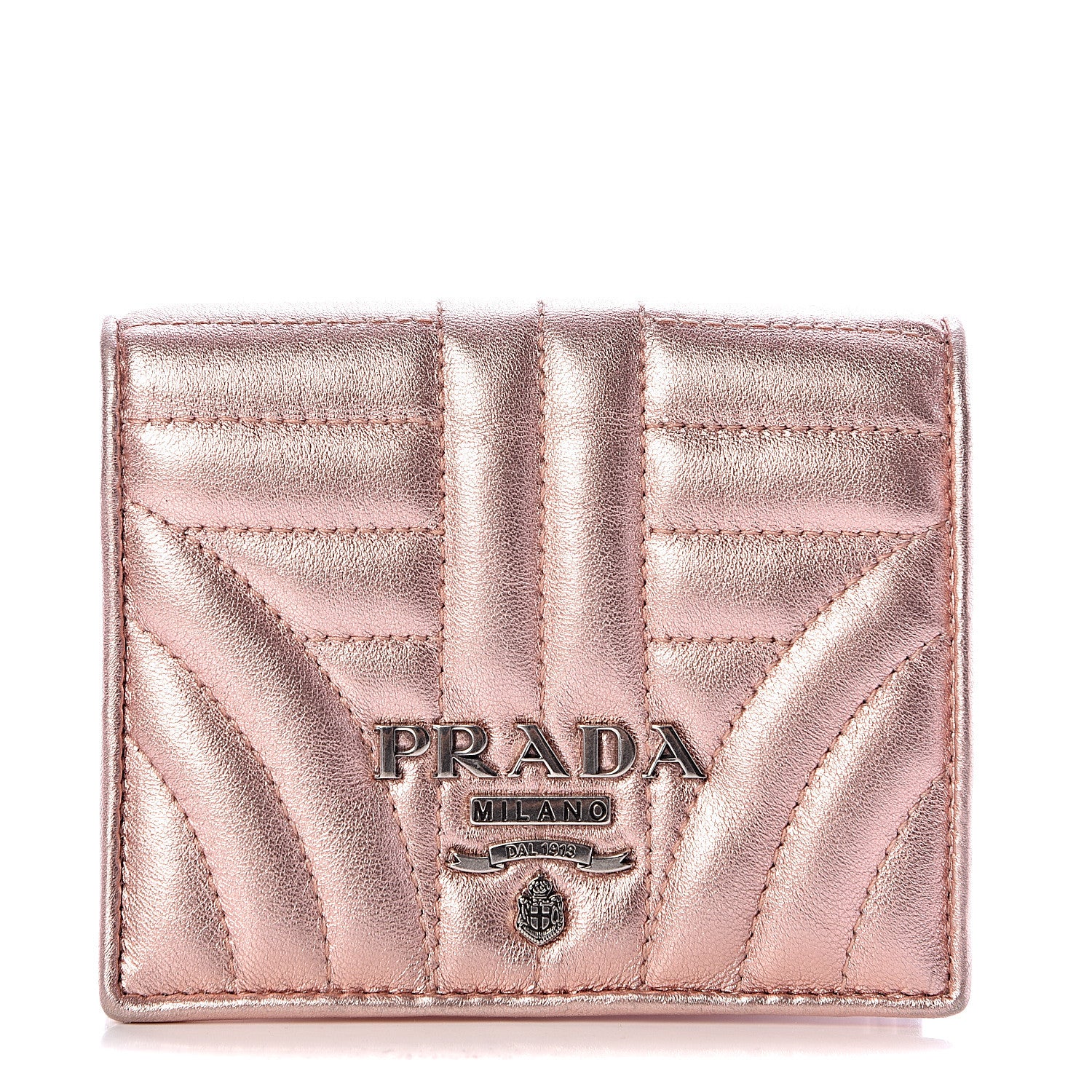 Prada Metallic Nappa Impunture Diagramme Wallet Rosa Mordore 1 of 12