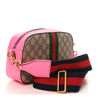 Gucci GG Supreme Monogram Textured Dollar Calfskin Web Ophidia Small Crossbody Bag Beige Ebony Fuchsia 3 of 10