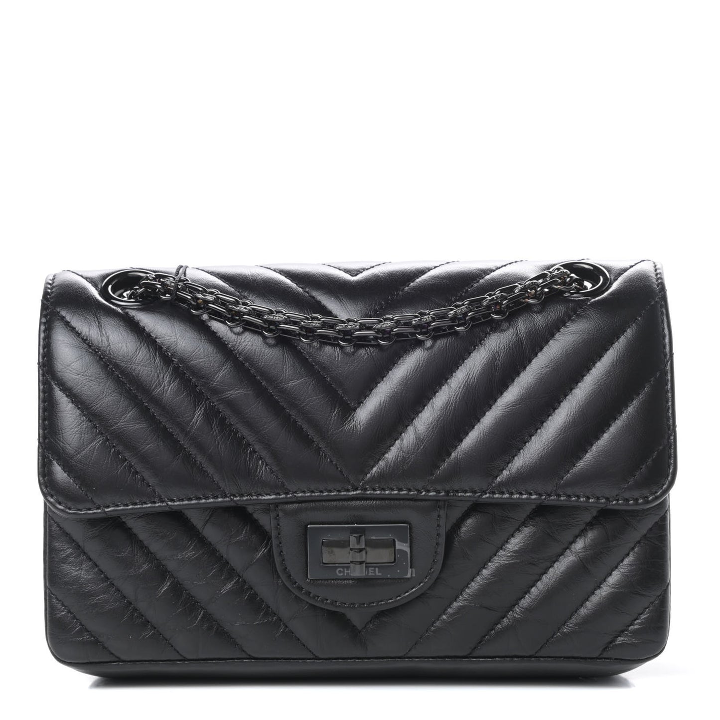 Aged Calfskin Chevron Quilted 2.55 Reissue Mini Flap So Black