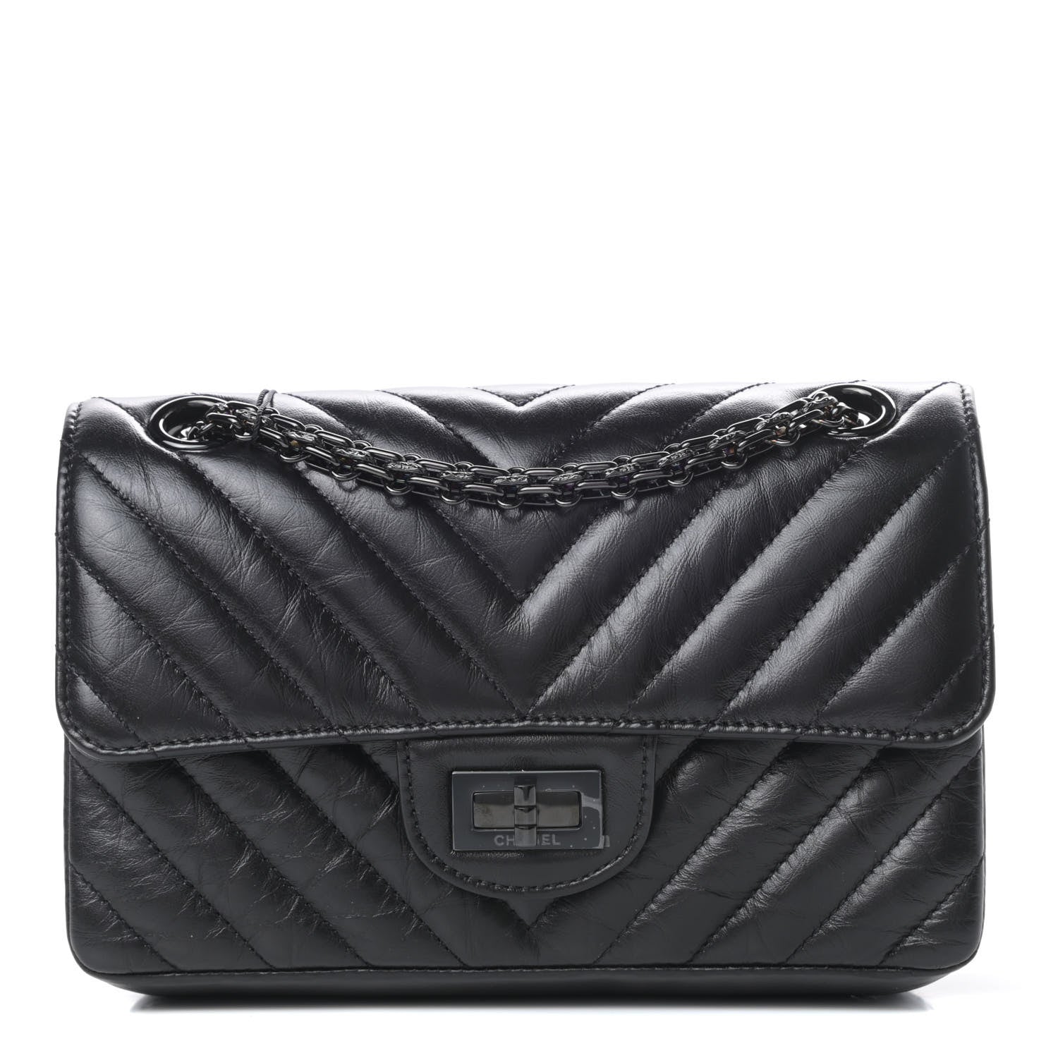 Chanel Aged Calfskin Chevron Quilted 2.55 Reissue Mini Flap So Black 1 of 12