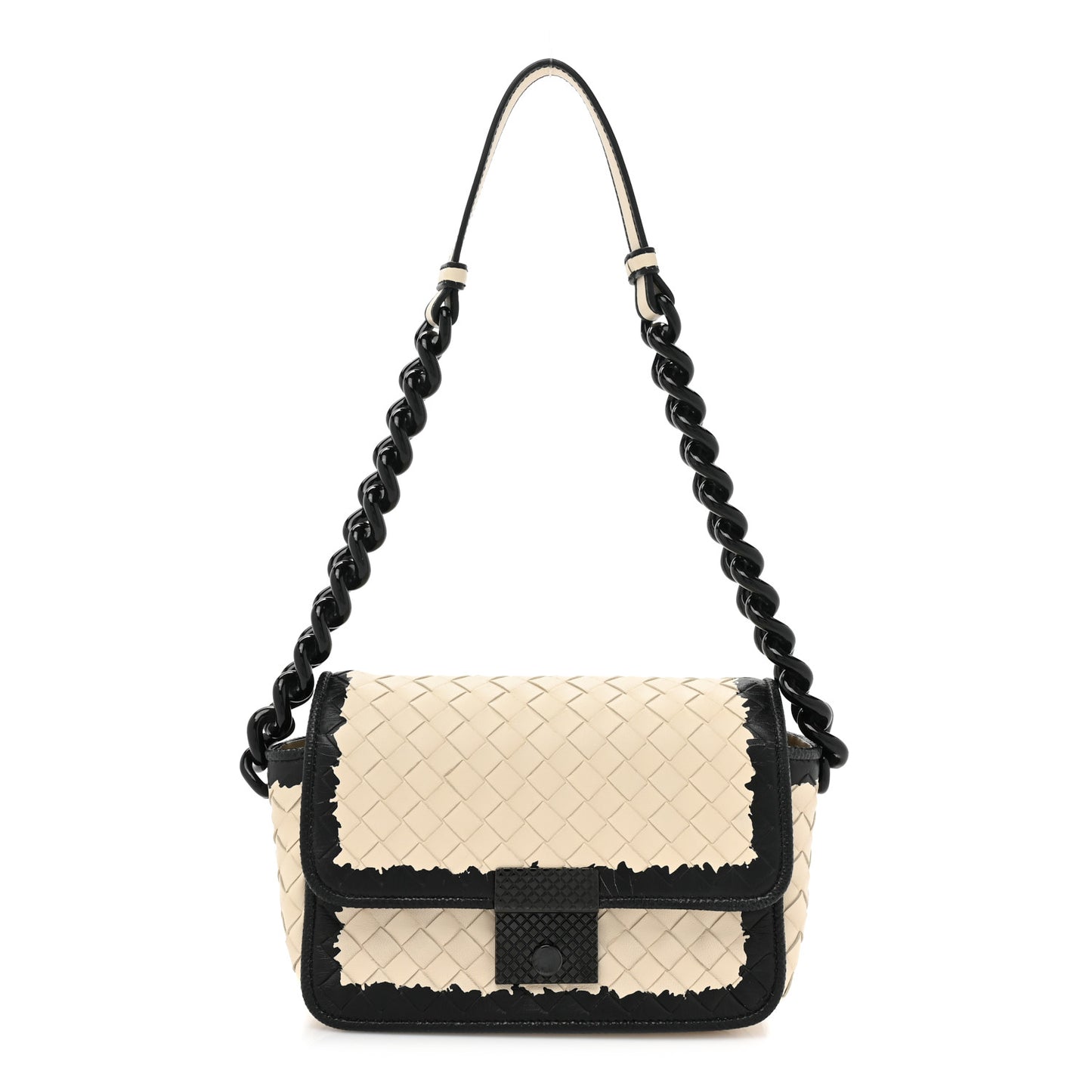 Nappa Karung Intrecciato Glass Pearl Shoulder Bag White Black