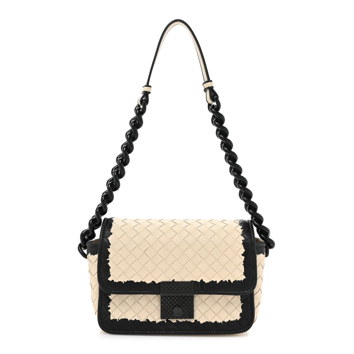 Bottega Veneta Nappa Karung Intrecciato Glass Pearl Shoulder Bag White Black 1 of 10