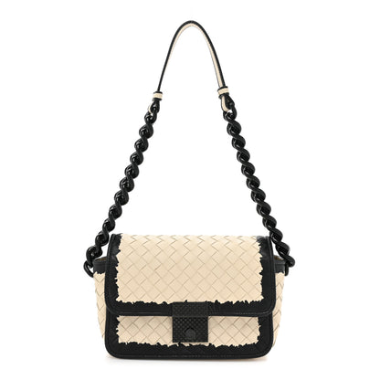 Bottega Veneta Nappa Karung Intrecciato Glass Pearl Shoulder Bag White Black 1 of 10