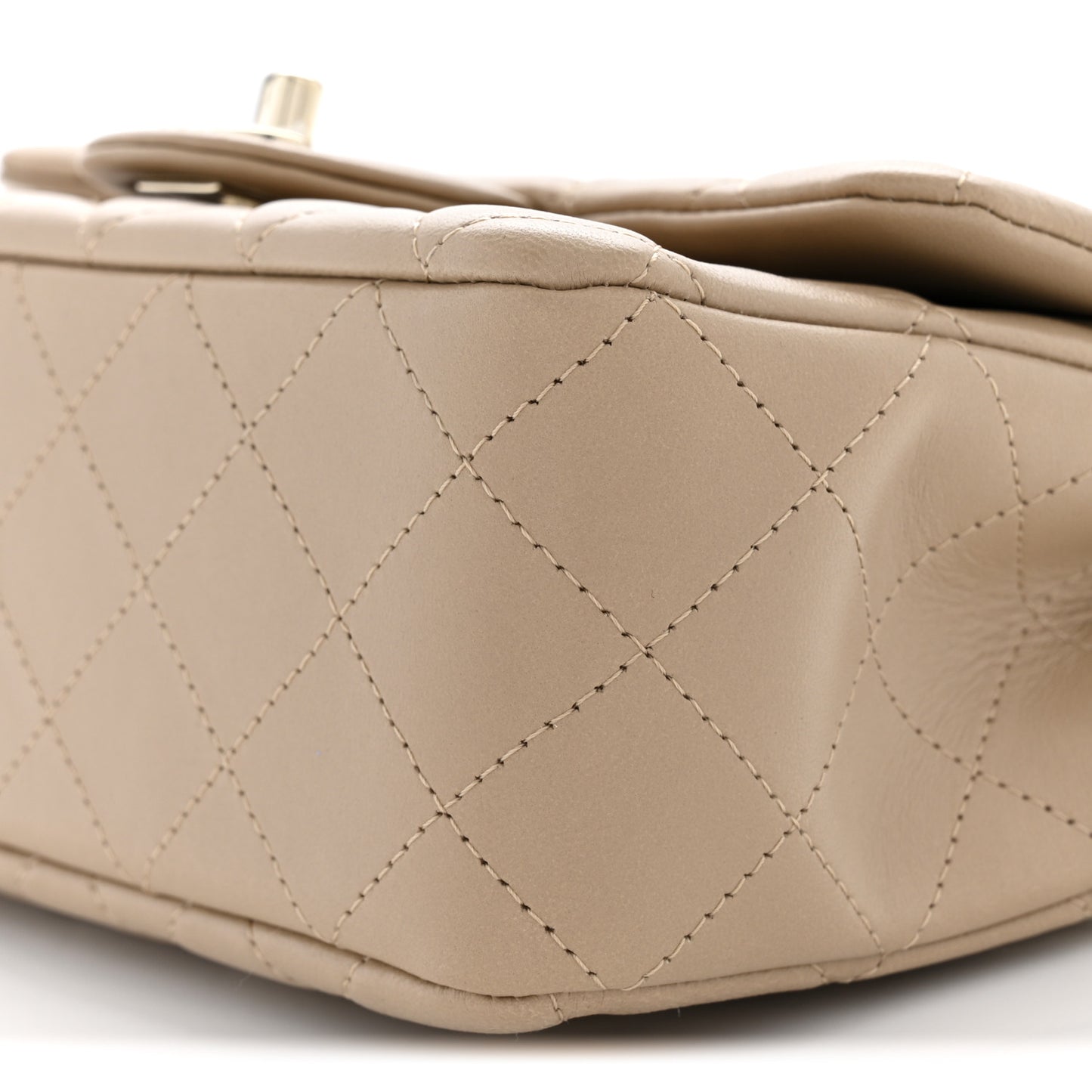 Lambskin Quilted Mini Rectangular Flap Beige