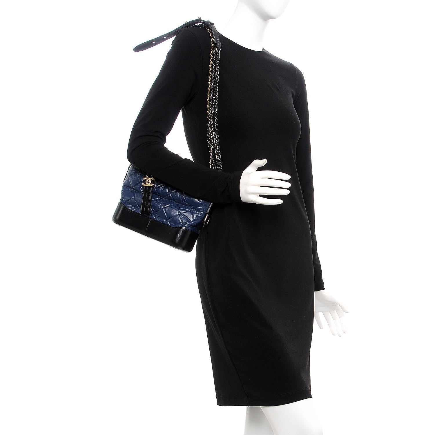 Chanel Aged Calfskin Quilted Small Gabrielle Hobo Navy Black 3 of 10