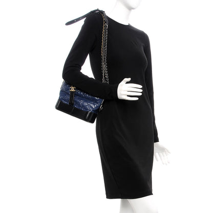 Chanel Aged Calfskin Quilted Small Gabrielle Hobo Navy Black 3 of 10