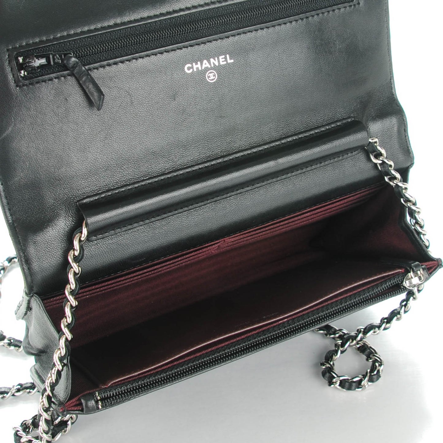 Lambskin Quilted Wallet On Chain WOC Black