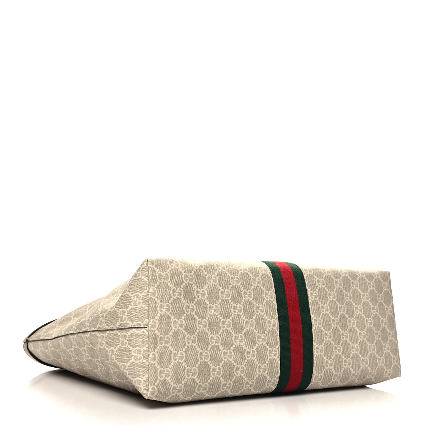 GG Supreme Monogram Textured Dollar Calfskin Web Medium Ophidia Shopping Tote Beige Mystic White Oatmeal