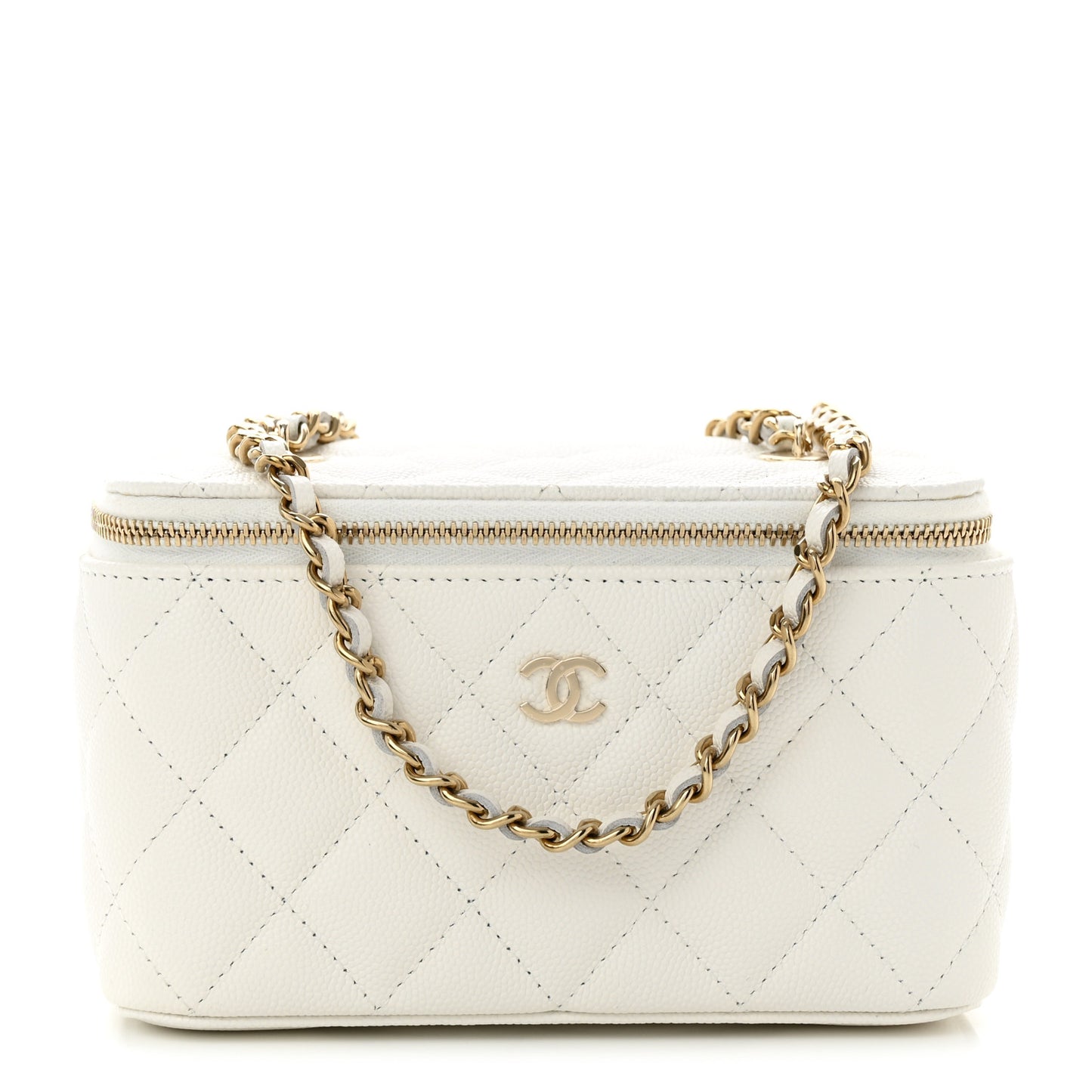 Caviar Quilted Small Vanity Case With Chain White