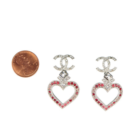 Chanel Crystal Heart CC Drop Earrings Silver 2 of 5