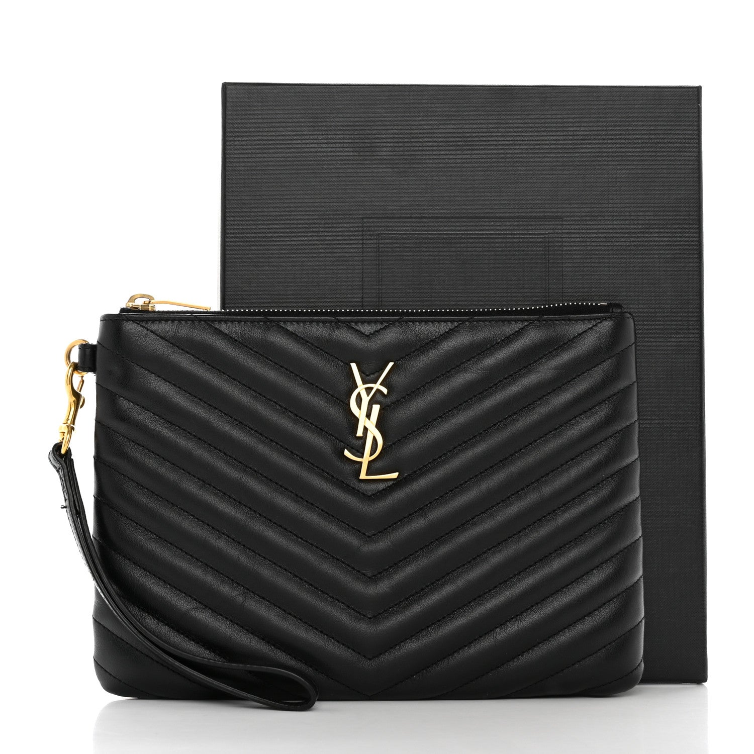 Saint Laurent Calfskin Matelasse Chevron Monogram A5 Wristlet Black 13 of 13