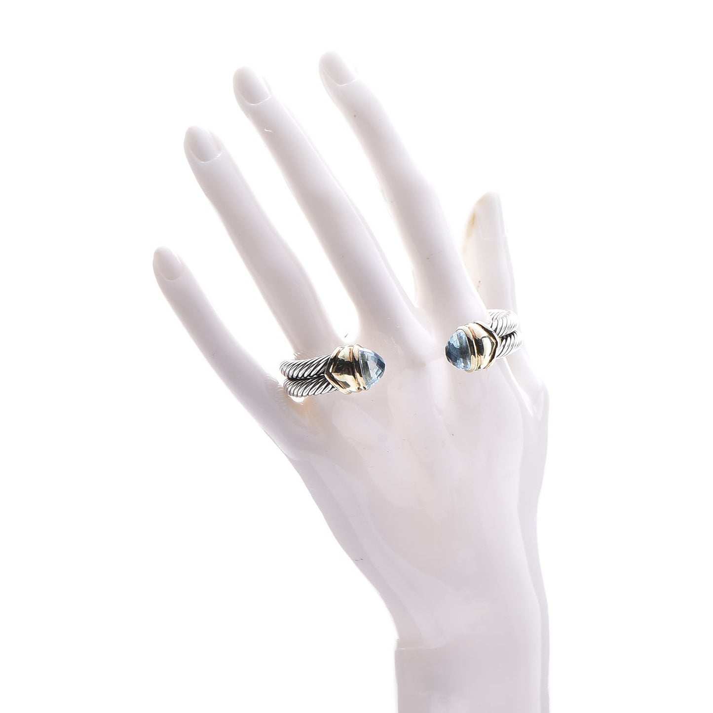 Sterling Silver 14K Yellow Gold Blue Topaz Double Cable Bracelet