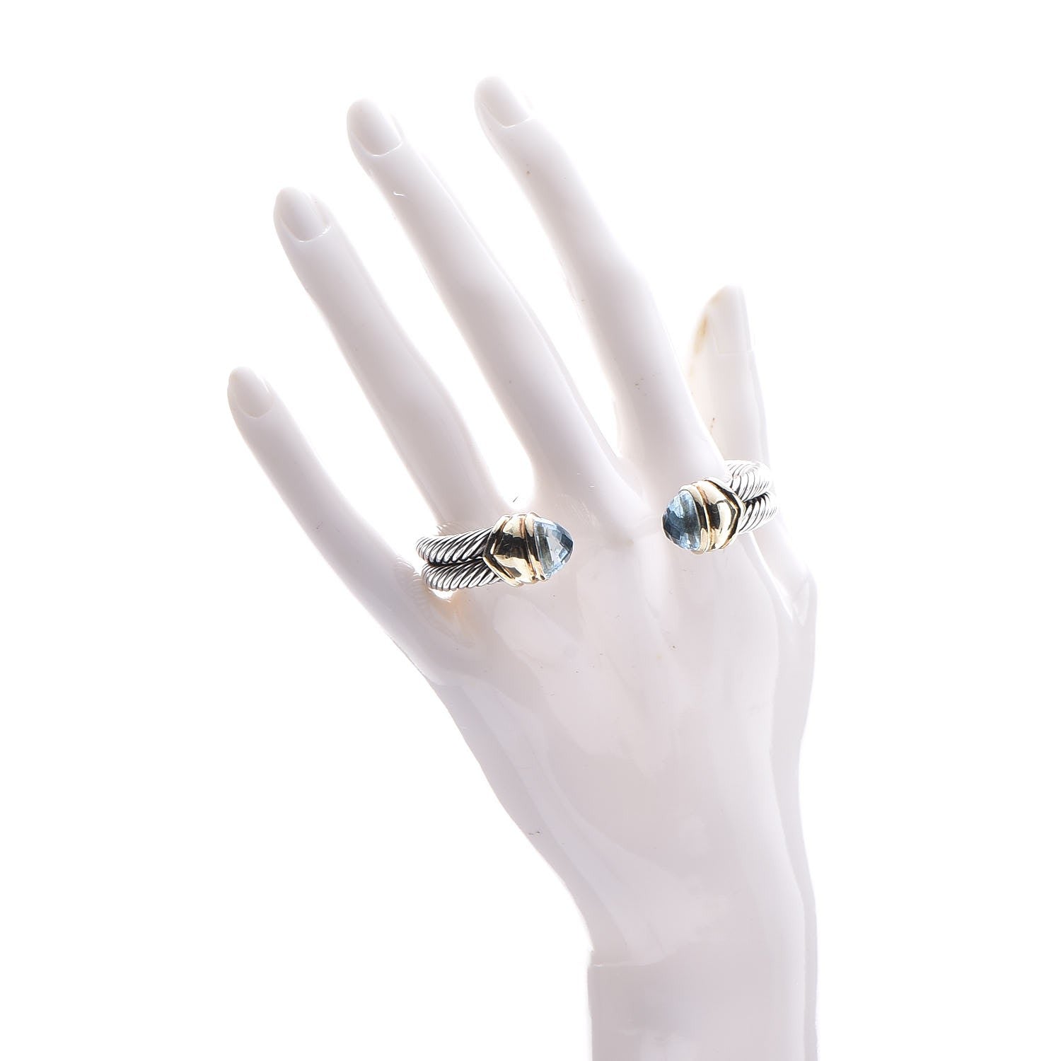 David Yurman Sterling Silver 14K Yellow Gold Blue Topaz Double Cable Bracelet 2 of 5