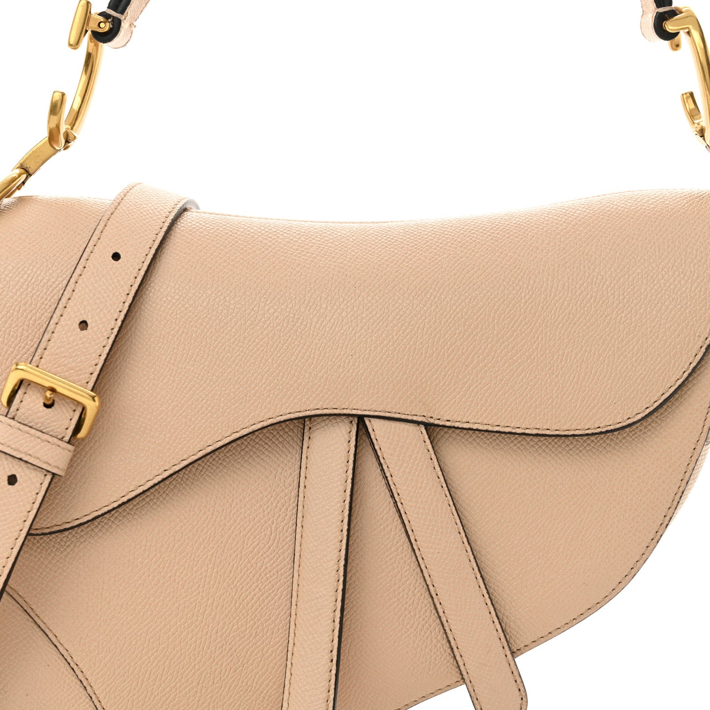 Grained Calfskin Saddle Bag With Strap Warm Taupe