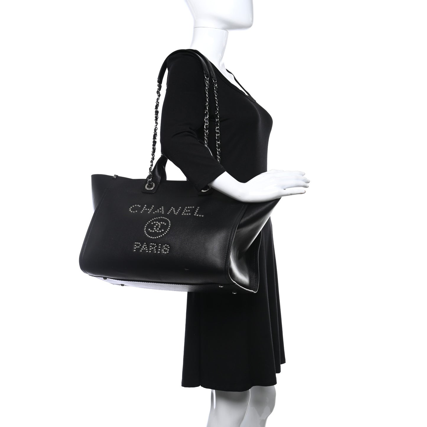 Caviar Medium Studded Deauville Tote Black