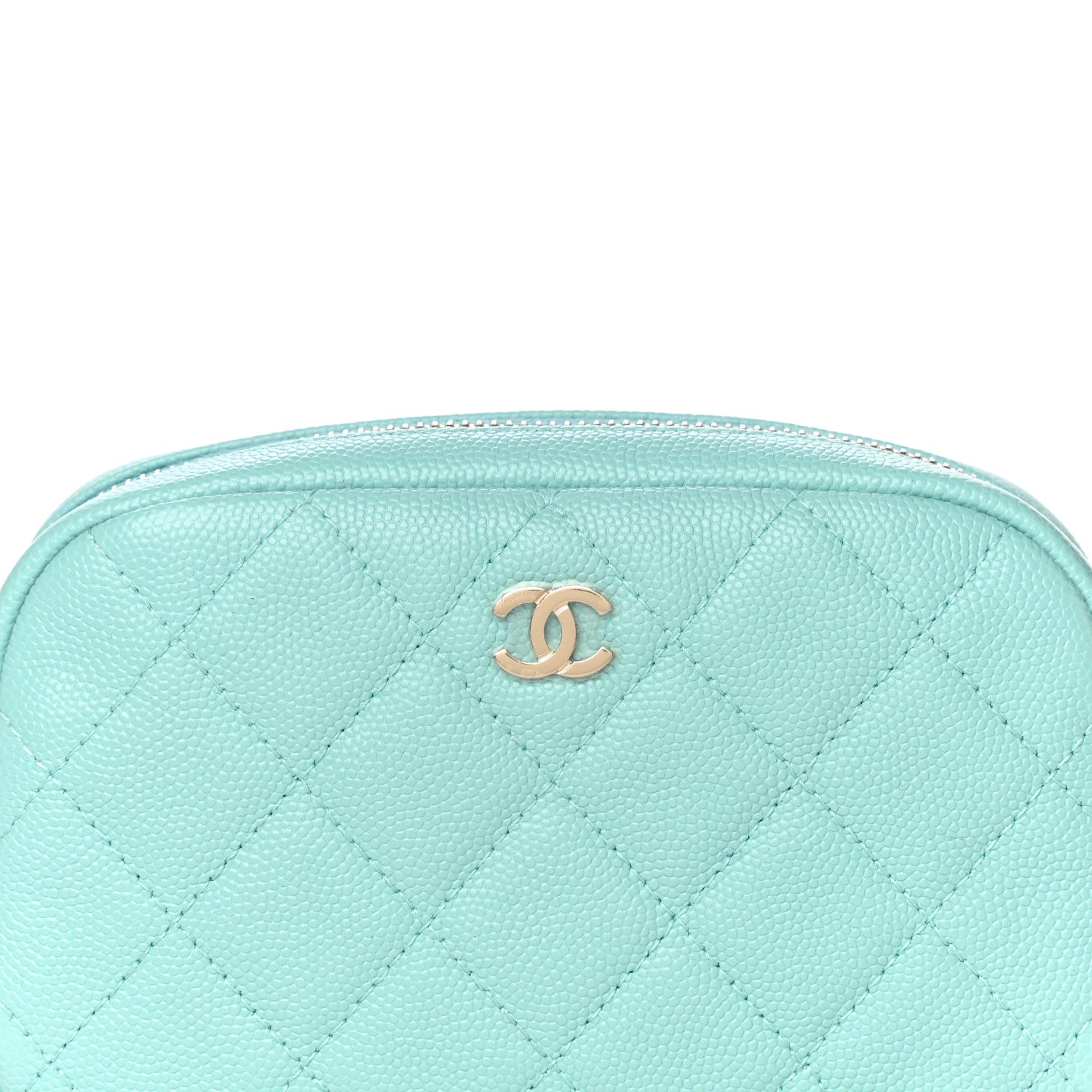 Chanel Caviar Quilted Small Curvy Pouch Cosmetic Case Light Blue 8 of 11