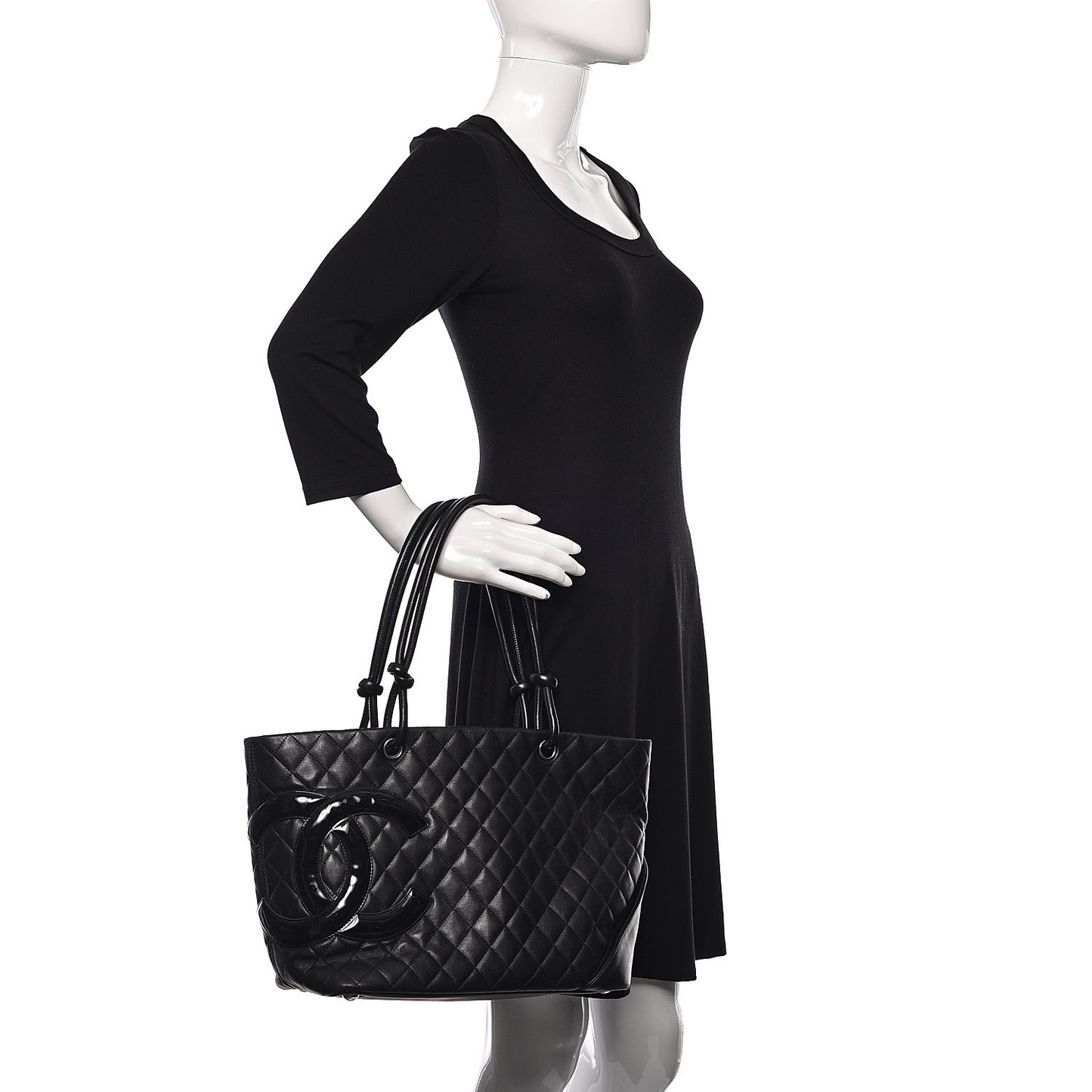 Calfskin Quilted Large Cambon Tote Black