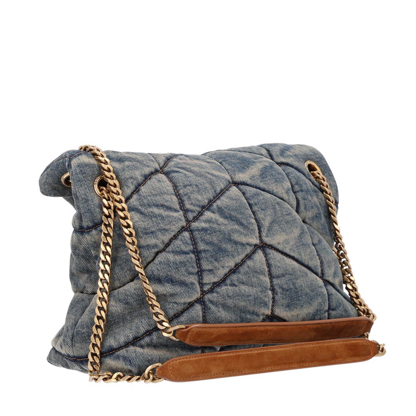 Denim Quilted Small Loulou Puffer Monogram Chain Satchel Blue Cinnamon