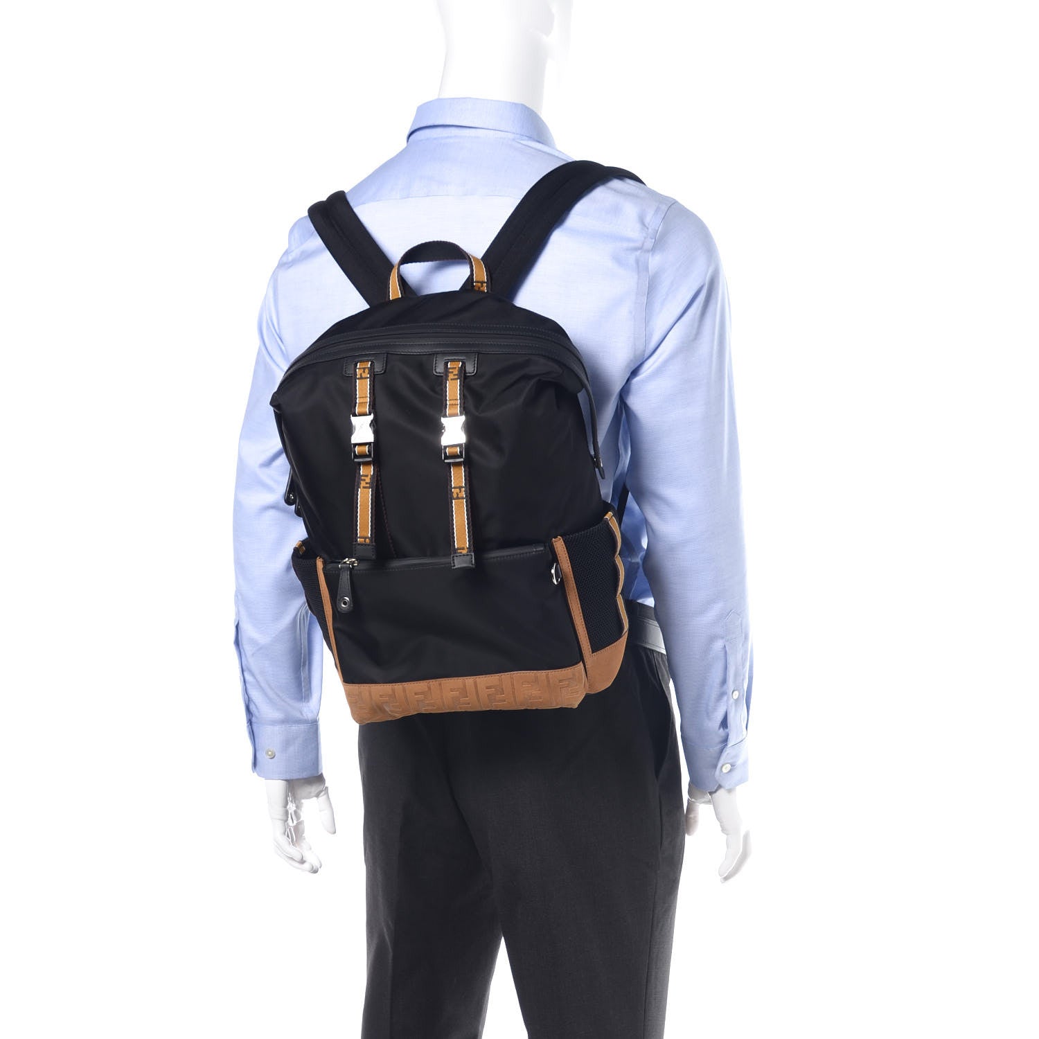 Fendi Nylon Contrast Buckle Backpack Black Copper 2 of 9