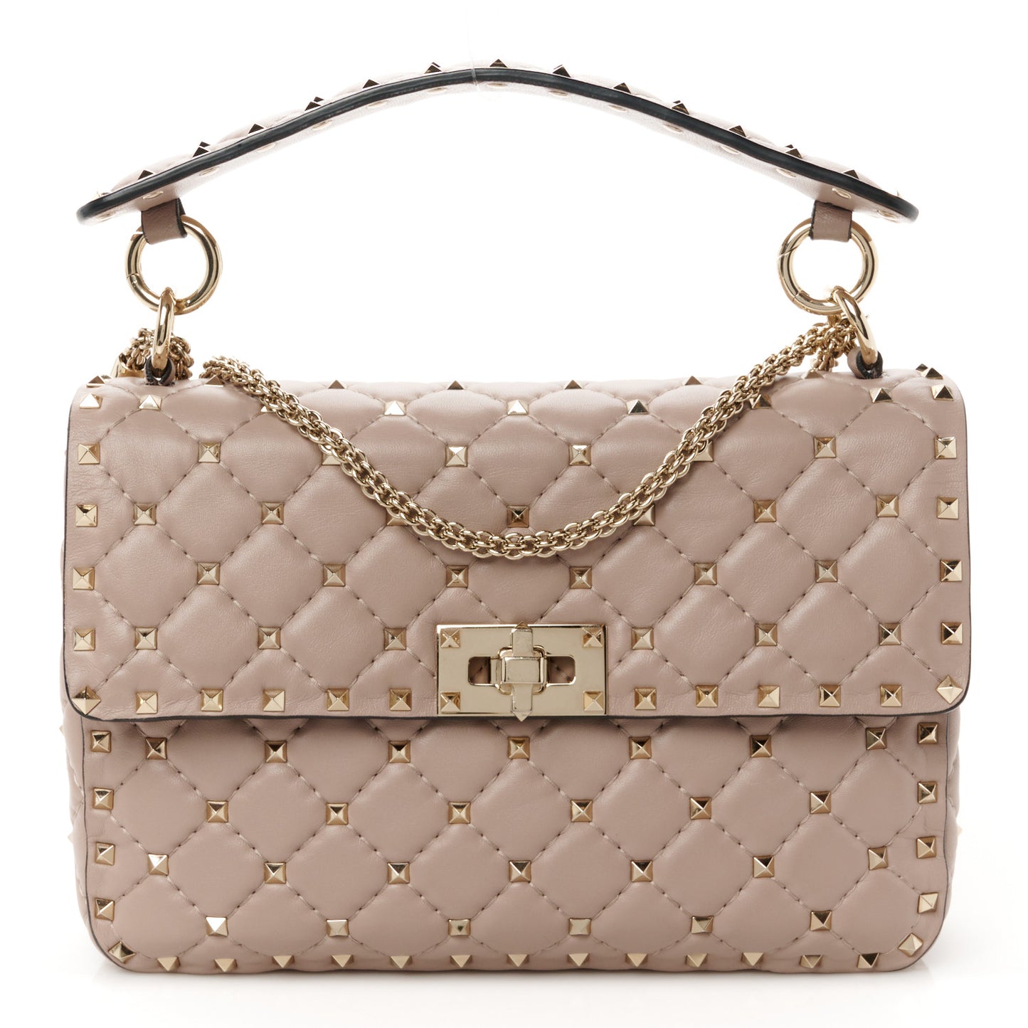 Lambskin Medium Rockstud Spike Shoulder Bag Poudre