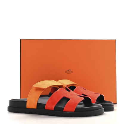 Hermes Suede Goatskin Womens Chypre Sandals 37.5 Rouge Ecarlate Sunset 10 of 10