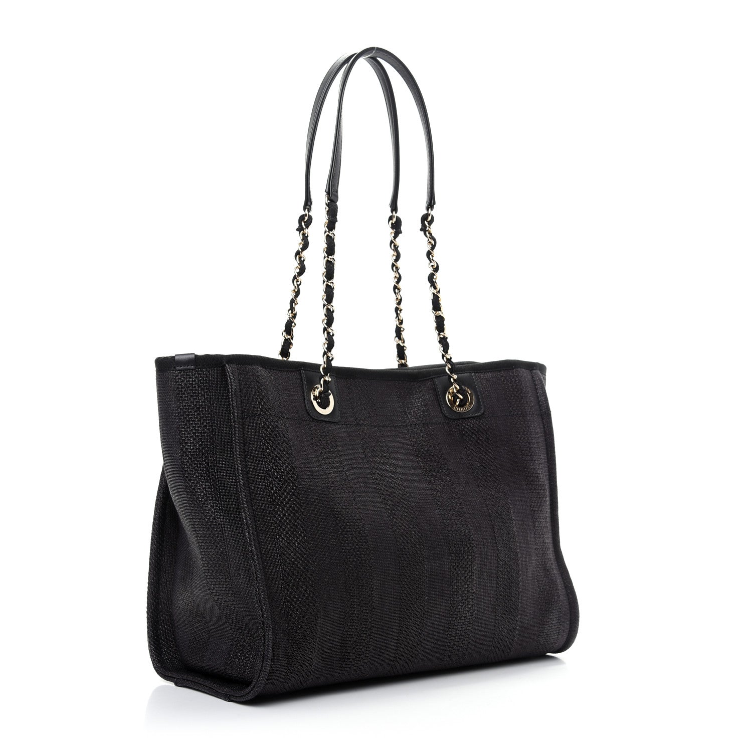 Chanel Mixed Fibers Striped Small Deauville Tote Black 3 of 10