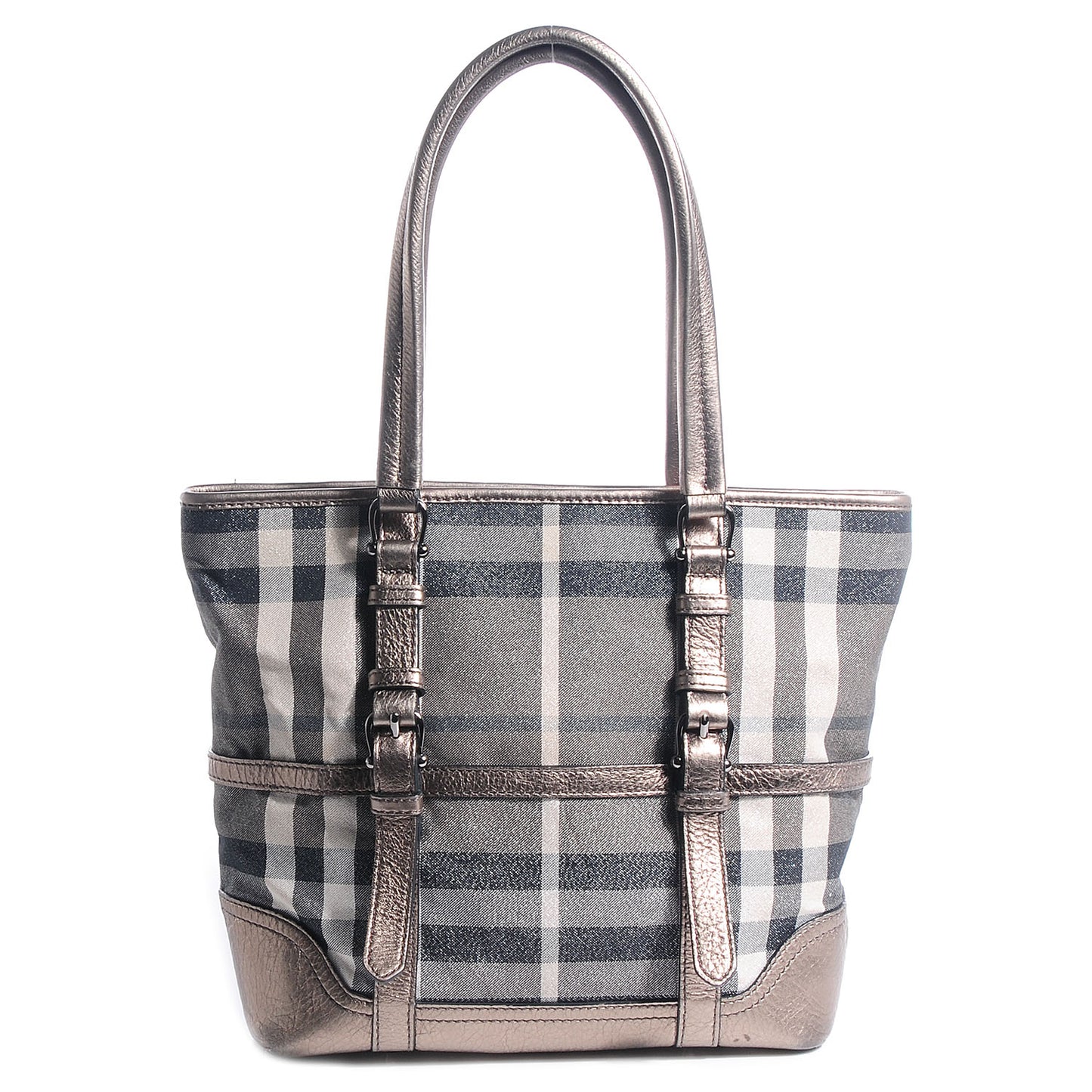 Shimmer Check Small Tote Silver