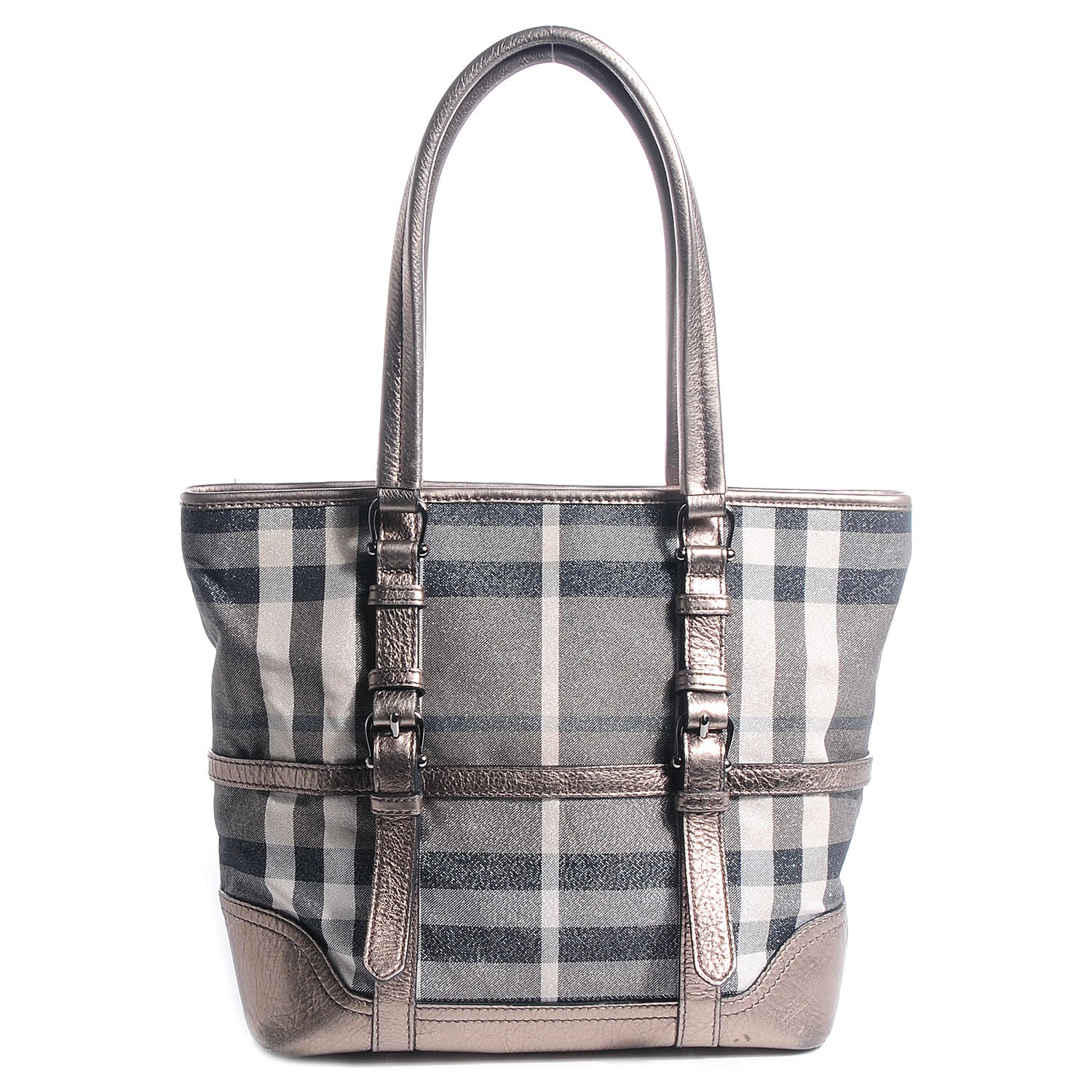 Burberry Shimmer Check Small Tote Silver 1 of 7