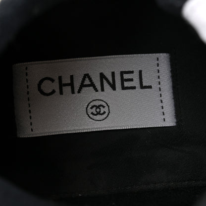 Chanel Grained Calfskin Fabric Womens Logo Sneakers 39.5 White Black 6 of 11