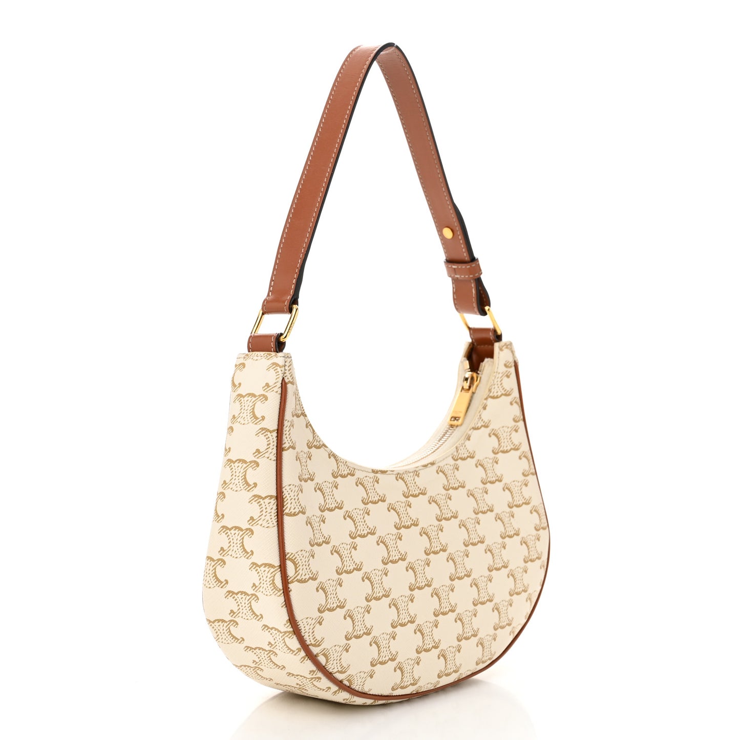 Canvas Calfskin Ava Triomphe Shoulder Bag White