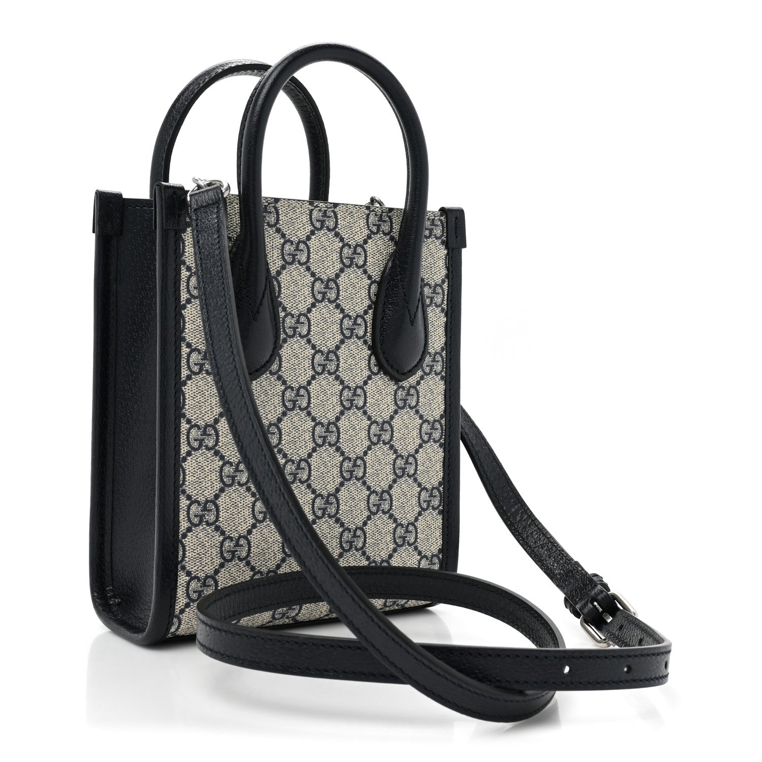 Gucci GG Supreme Monogram Textured Dollar Calfskin Mini Retro Interlocking G Tote Bag Beige Blue 3 of 8