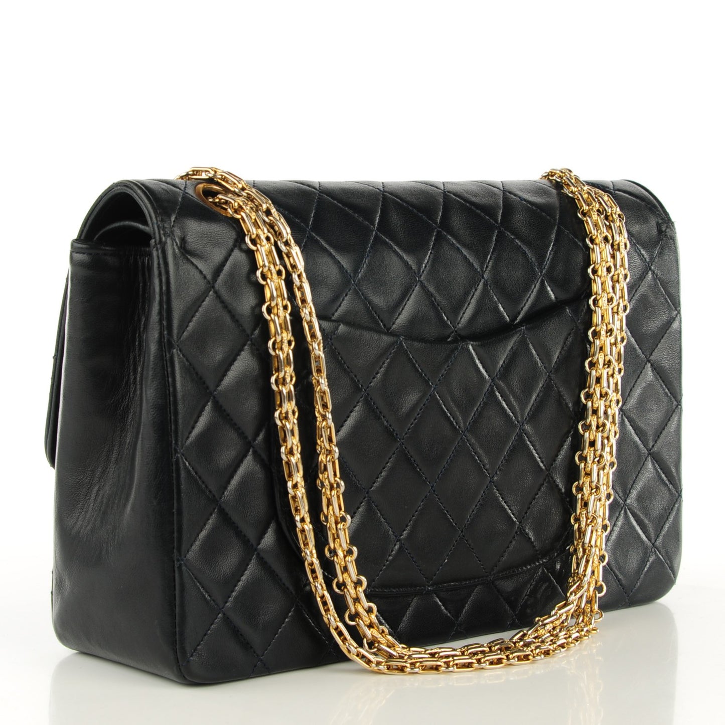 Lambskin Quilted Medium Double Flap Bijoux Chain Navy