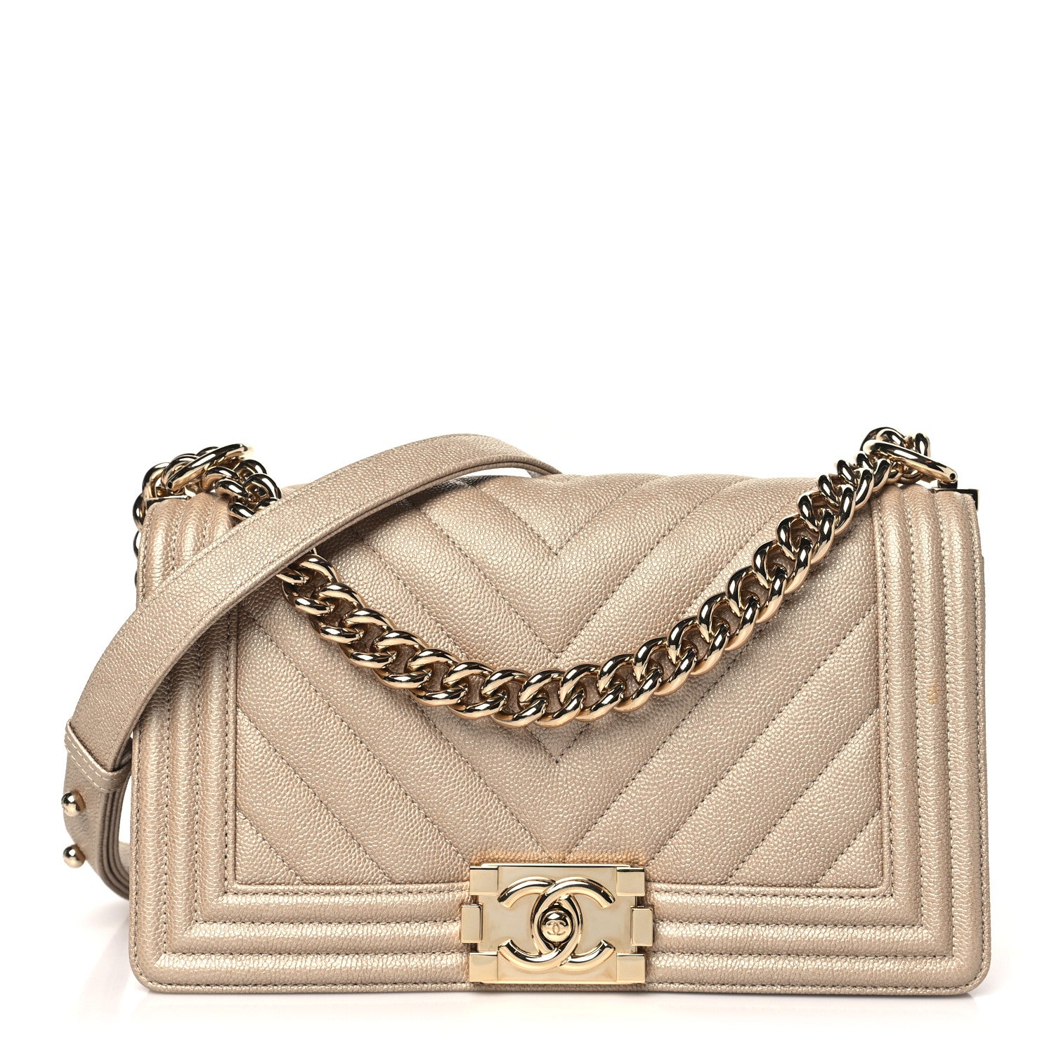 Chanel Iridescent Caviar Chevron Quilted Medium Boy Flap Beige 1 of 11