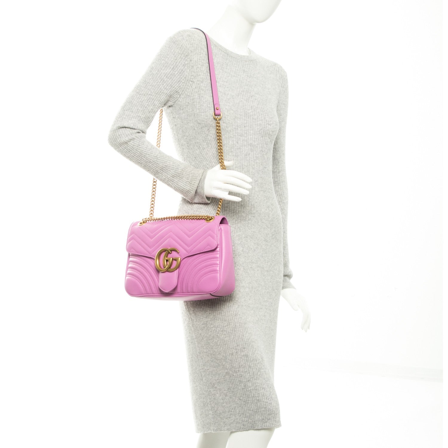 Gucci Calfskin Matelasse Medium GG Marmont Shoulder Bag Candy Mousse 2 of 7
