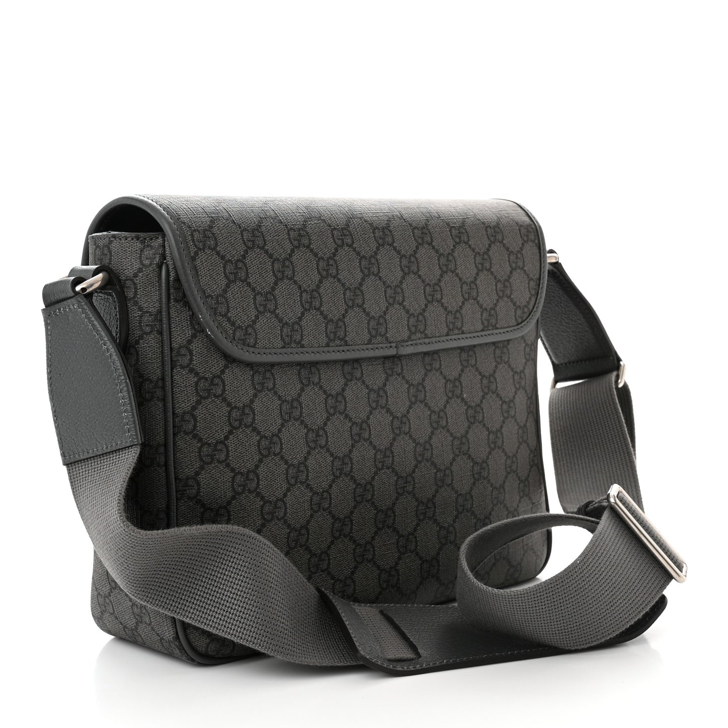 Tender GG Supreme Monogram Textured Dollar Calfskin Ophidia Messenger Bag Grey Black Graphite Grey