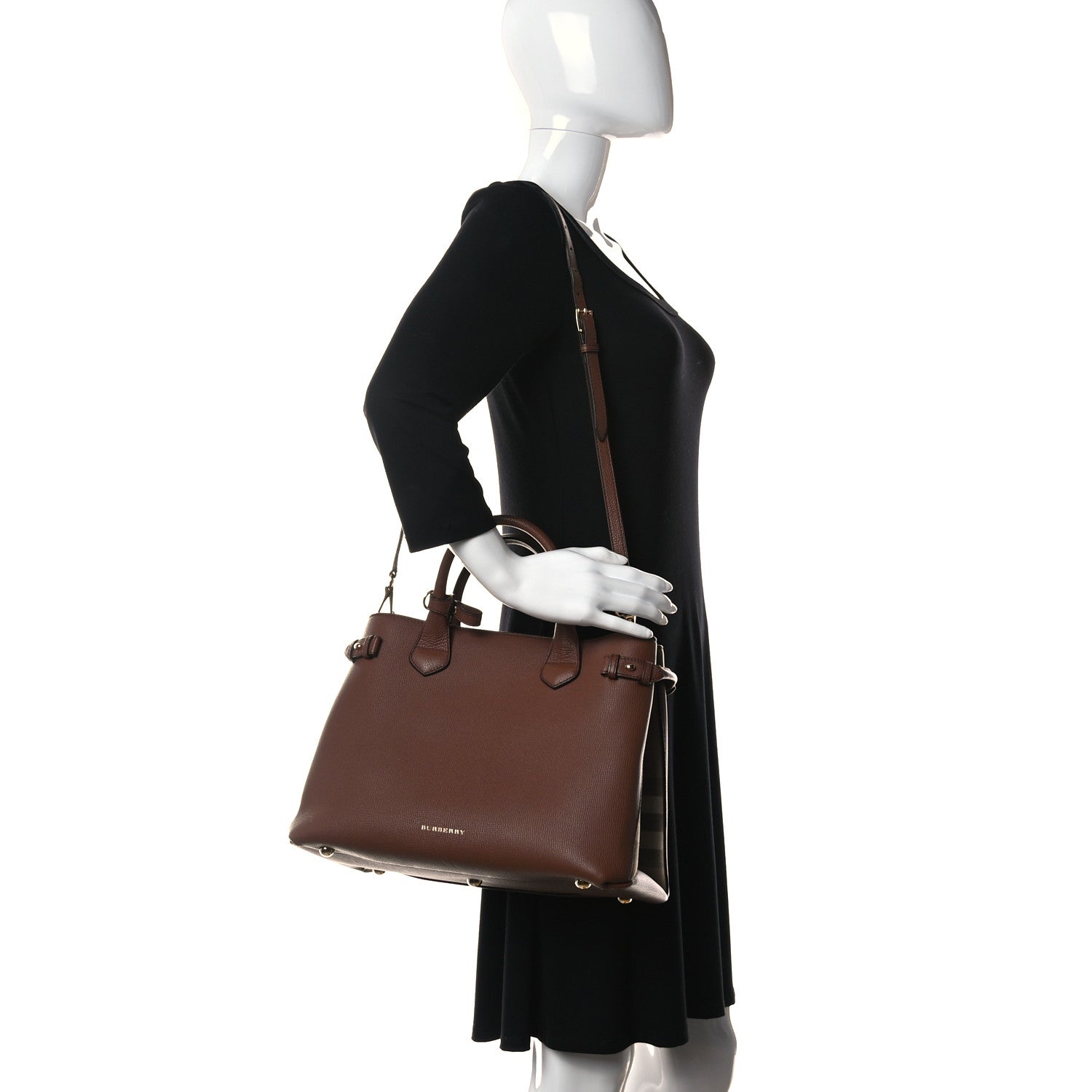 Burberry Grainy Calfskin House Check Medium Banner Tote Tan 2 of 11